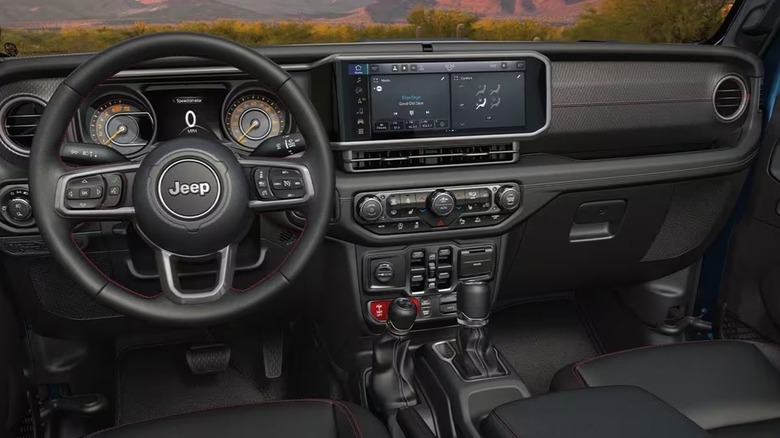 Looking into the front floor of a Jeep Gladiator.