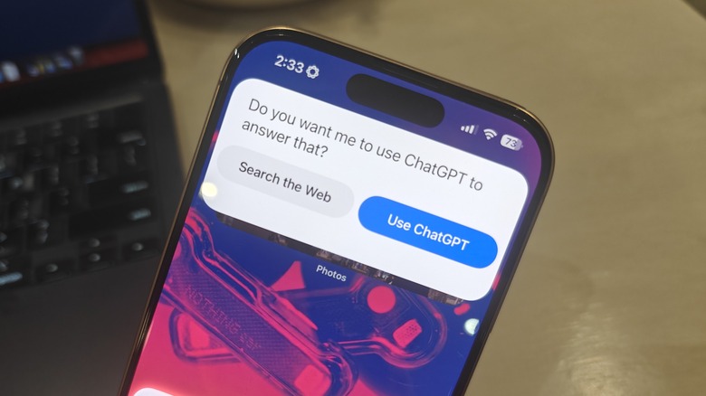 ChatGPT alongside Siri in a dialog box running on an iPhone 16 Pro.