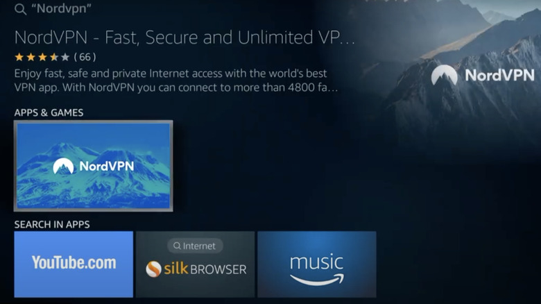 Screenshot of NordVPN Amazon app