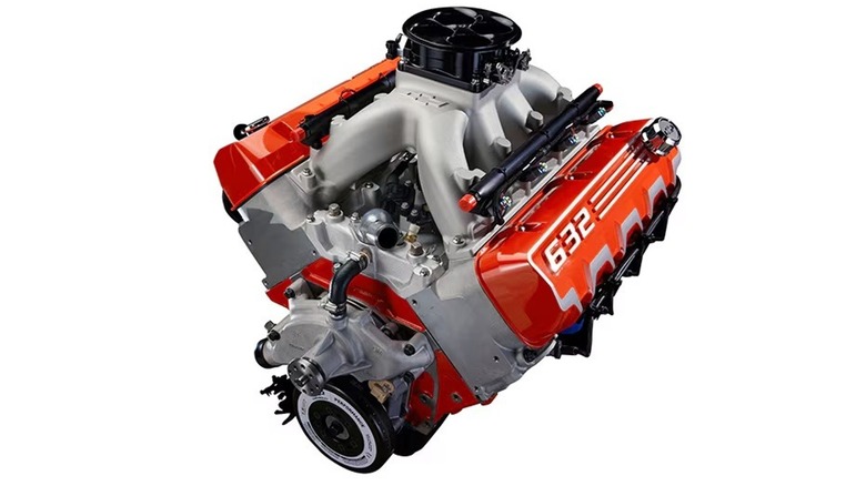 Chevy's ZZ632/1000 Deluxe crate engine on a white background.