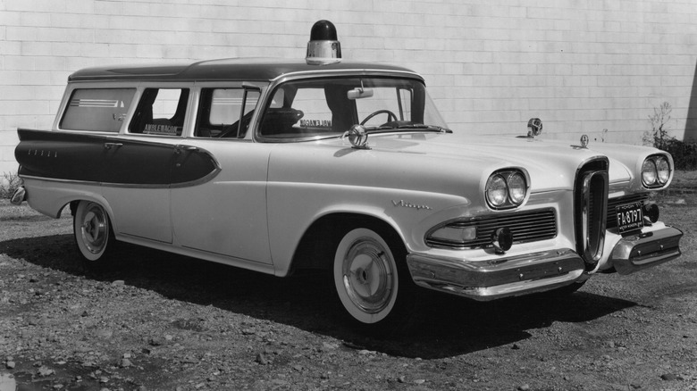 A 1958 Ford Edsel Villager ambulance