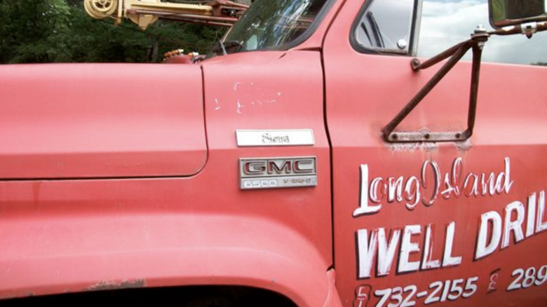 close-up of red 1978 GMC 6500 Sierra