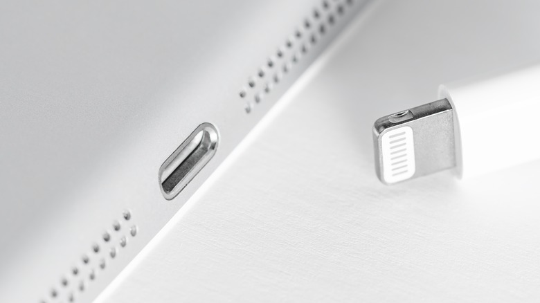 iPad's charging port with lightning cable