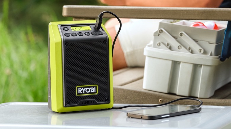 Ryobi radio charging phone