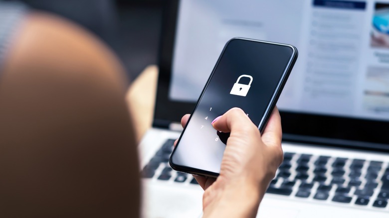 Woman using locked phone