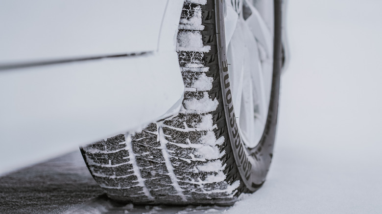 A snow tire in its natural environment.