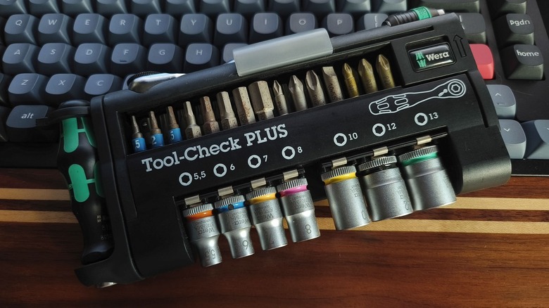 Wera screwdriver set on top of a keyboard