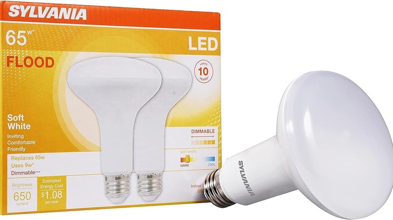 Sylvania 65W LED flood light bulb packaging