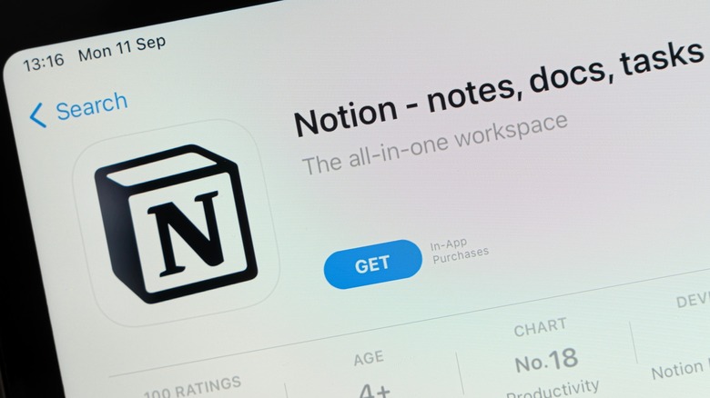 Notion app screen