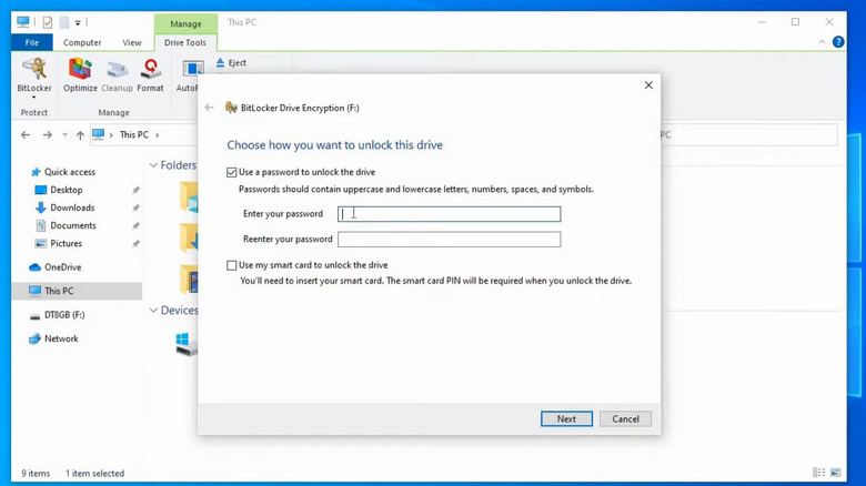 BitLocker encrypt drive dialog on Windows