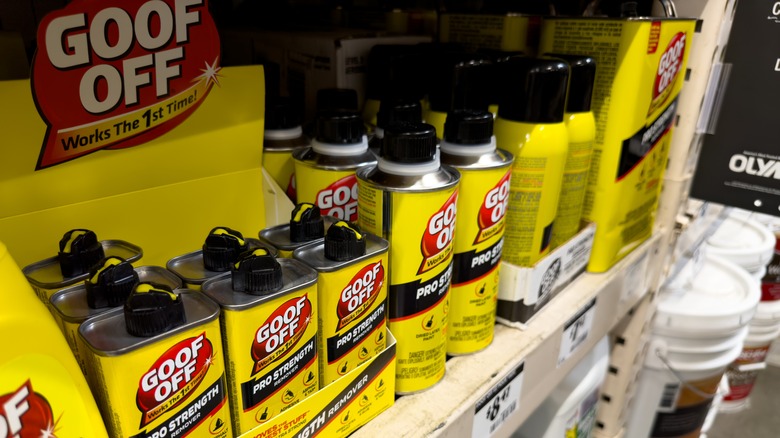 Goof Off adhesive remover on shelves