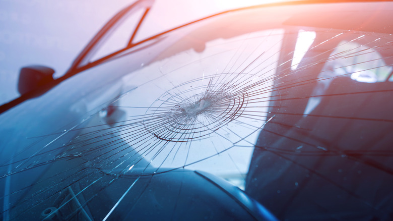 large crack in windshield