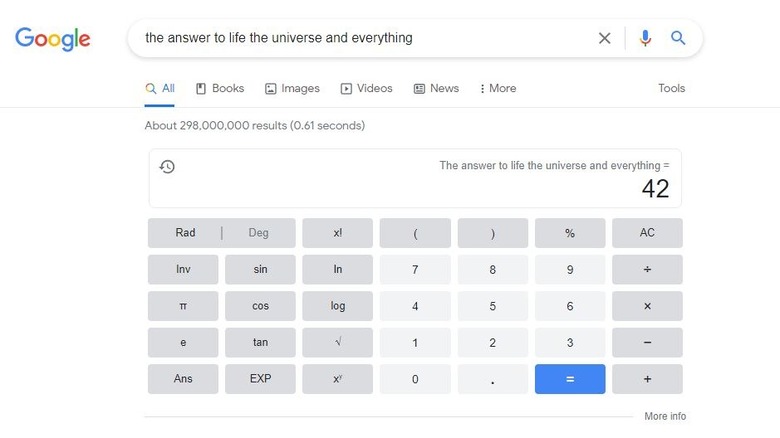 Google's calculator Easter eggs