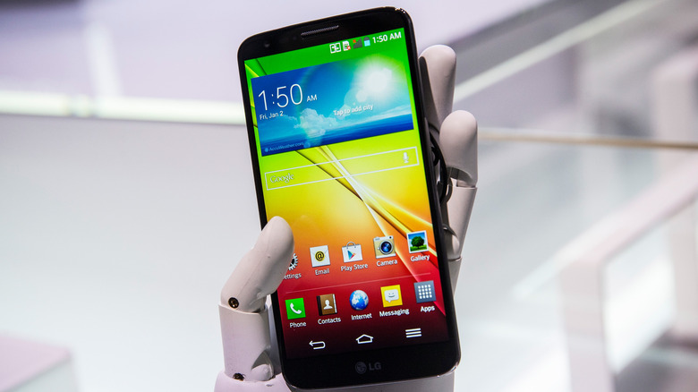 The LG G2 at a launch event in 2013.