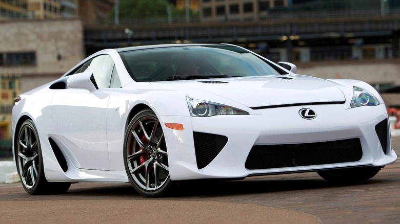 Static shot of a white 2011 Lexus LFA