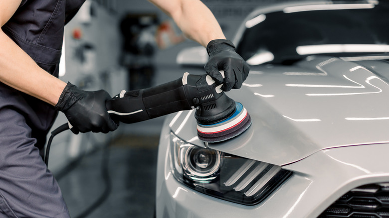 Ford Mustang being detailed professionally