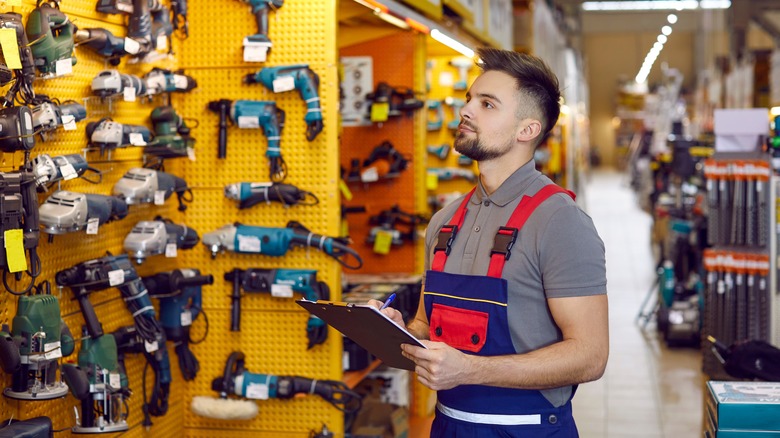 Cordless tool aisle at a hardware store