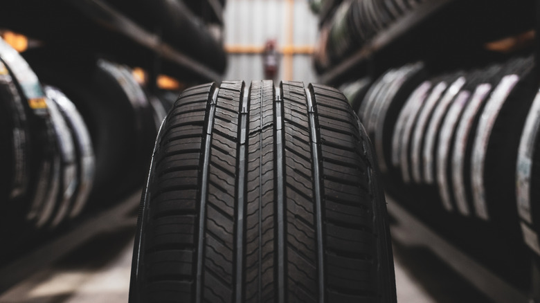 Warehoused tires showing tread