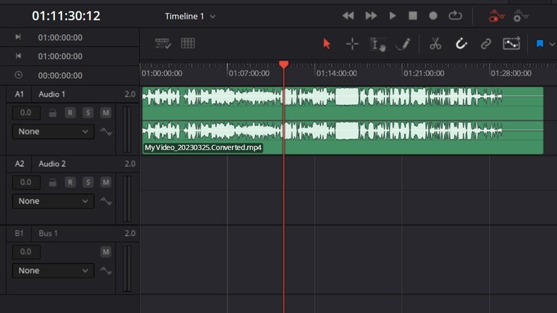 An audio clip on the DaVinci Resolve 19 Fairlight tab.