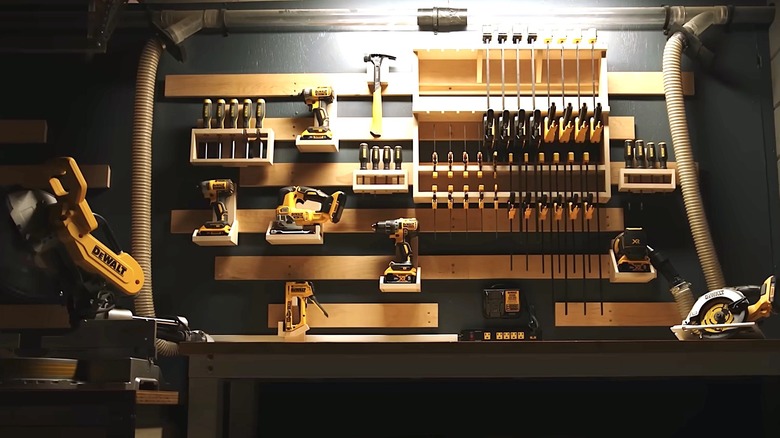 DeWalt tools stored on in a workshop