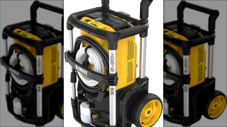 A yellow and black DeWalt pressure washer.