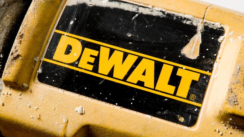 The DeWalt logo on a tool.