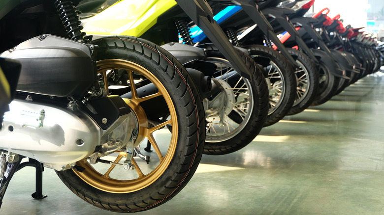 motorcycles on showroom floor