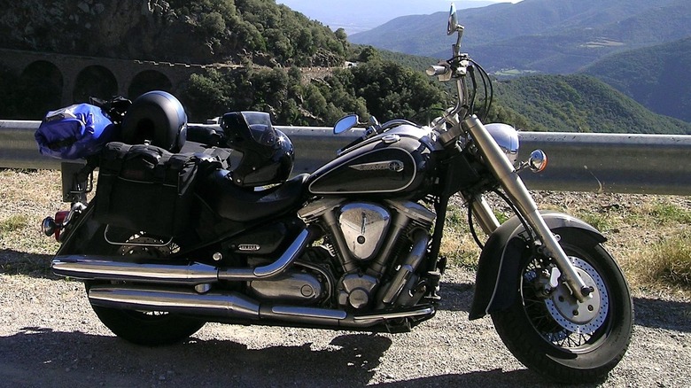 Yamaha RoadStar parked on side of mountainous road