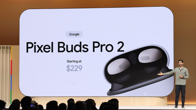 Google announcing the Pixel Buds Pro 2 on a stage