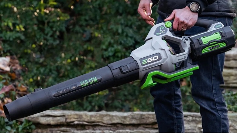 Man holding an EGO leaf blower