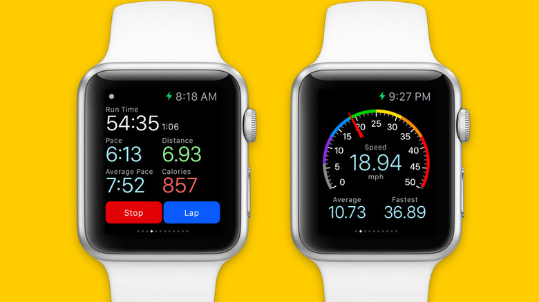 two Apple Watches running Cyclemeter