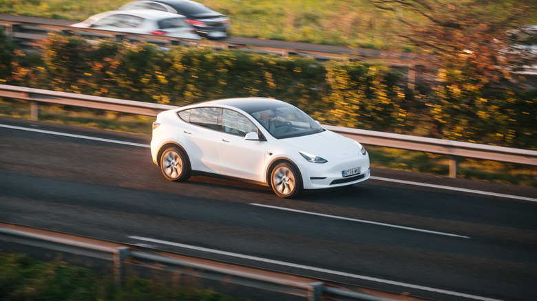 A Tesla Model Y driving on highway