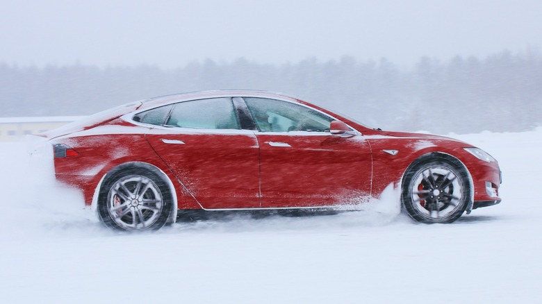 Tesla test drive on snow