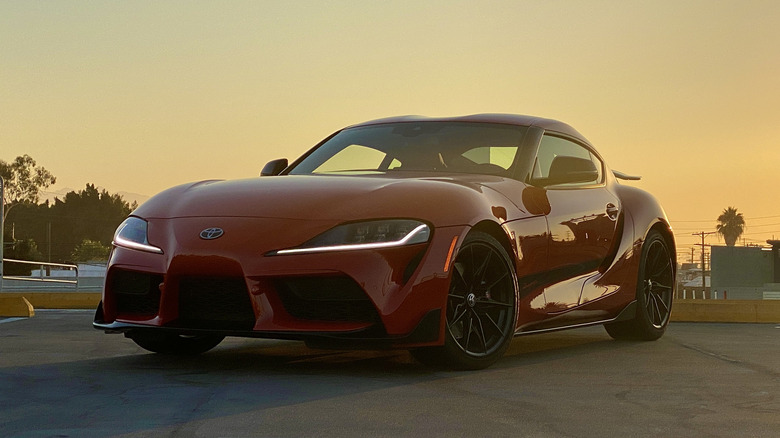 Toyota GR Supra parked on a rooftop