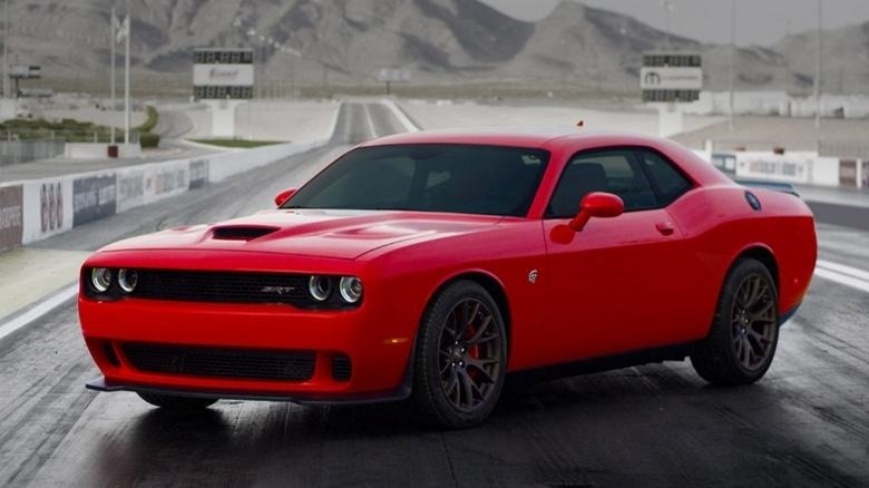 Red Challenger SRT Hellcat parked