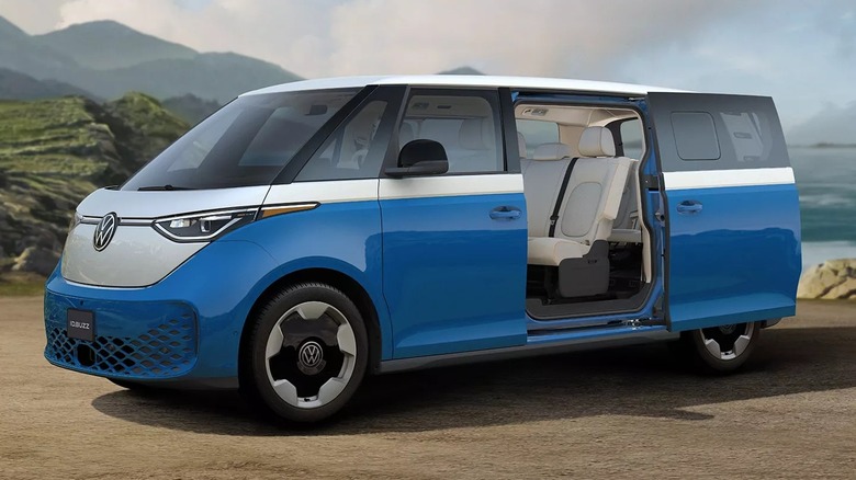 2025 Volkswagen ID. Buzz In Blue And White With Rear Slide Door Open