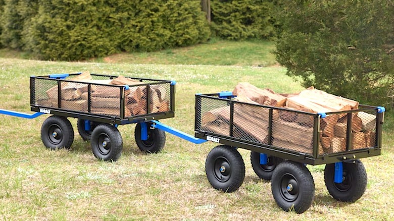 Kobalt yard carts carrying logs