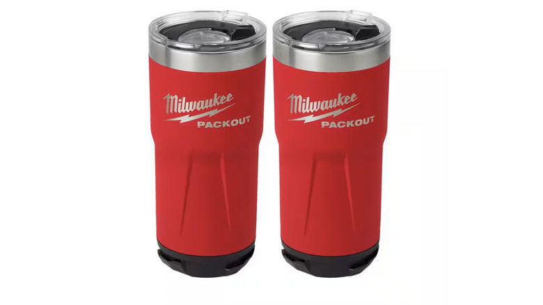 Two red Milwaukee tumblers on white background