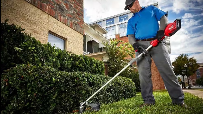 Man using a string trimmer