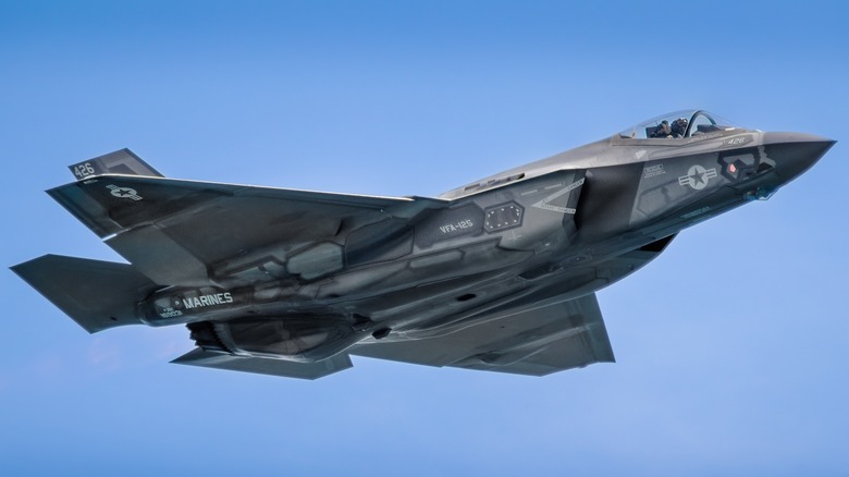 Underside view of F-35B Lightning II in flight