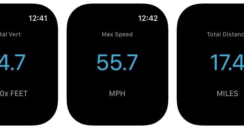 Ski Tracker interface on Apple Watch