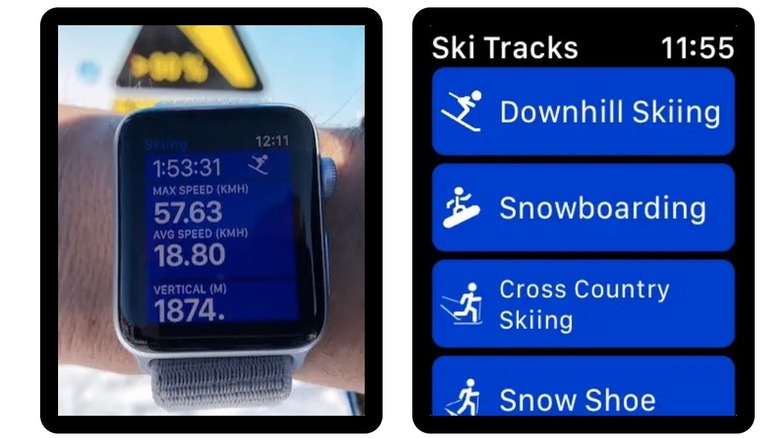 Ski Tracks interface on Apple Watch