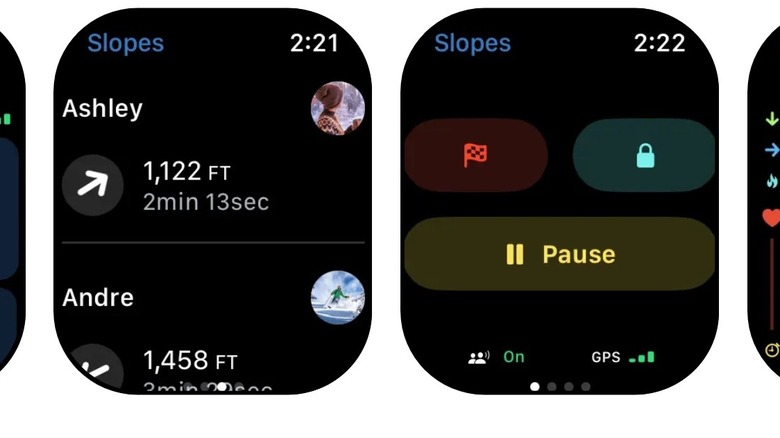 Slopes interface on Apple Watch