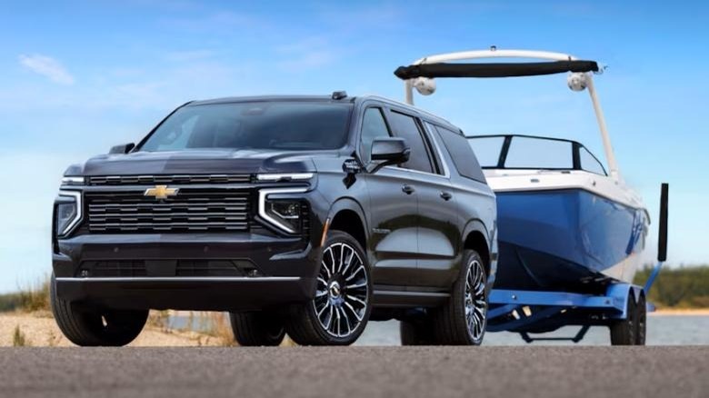 Towing shot of the 2025 Chevy Suburban