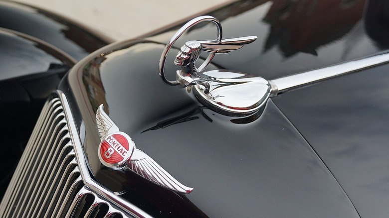 Hood ornament on a 1934 Pontiac at a 2018 car show in Hastings, Minnesota.