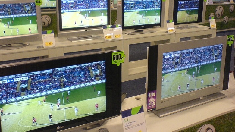 A display of flat screen televisions for sale.