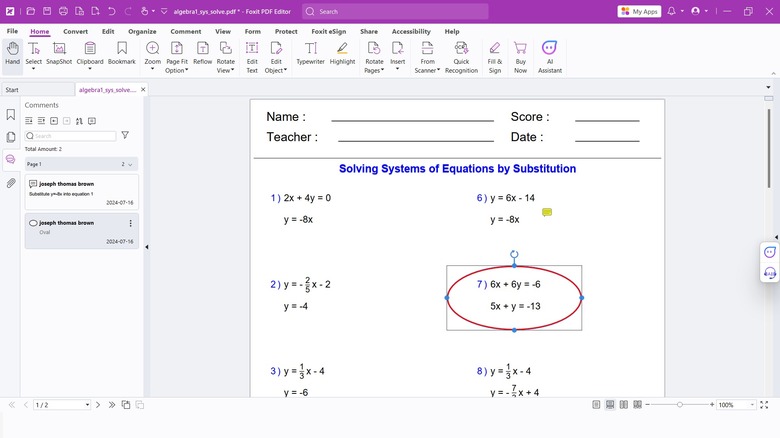 Foxit algebra equations PDF