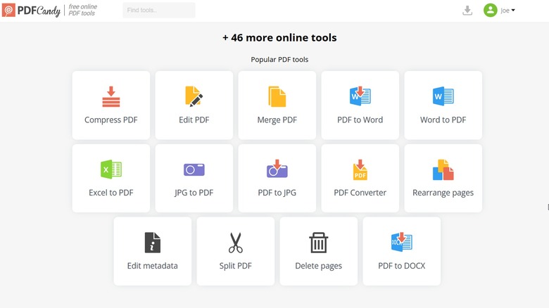 PDF Candy Tools online with account