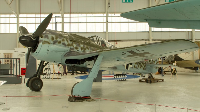 A Focke-Wulf Fw190 parked in a hangar