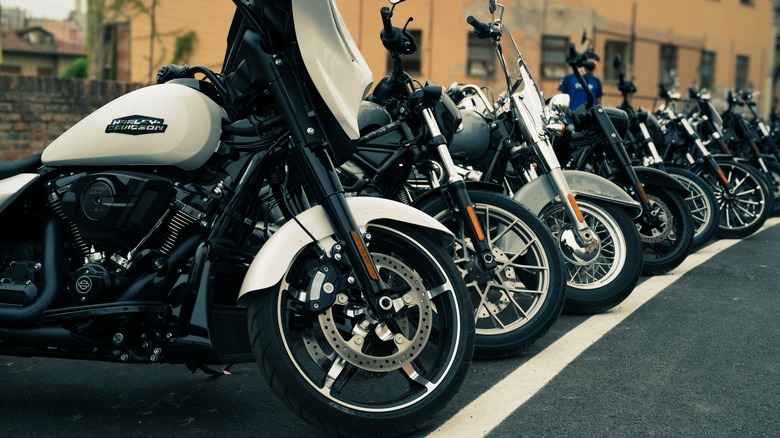 row of Harley-Davidson motorcycles